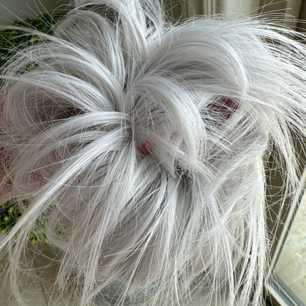 Tillstyle silver grey messy hair bun straight hair bun pieces hair scrunchie elastic hair bun