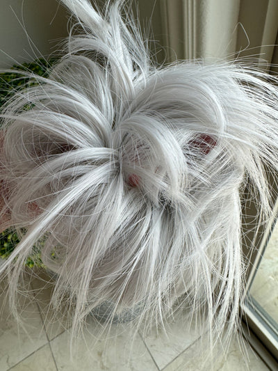 Tillstyle silver grey messy hair bun straight hair bun pieces hair scrunchie elastic hair bun