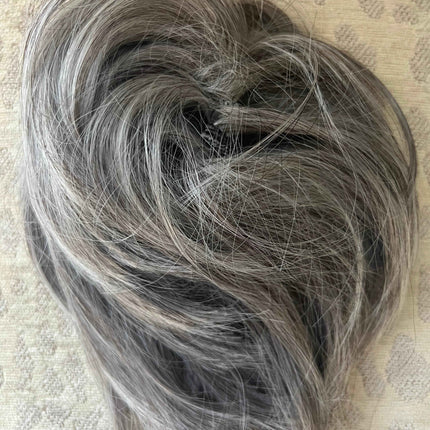 Tillstyle elastic bun hair piece straight hair bun pieces bun scrunchie with long bangs grey mixed with white