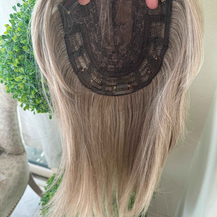 Till style ash brown highlighted grey hair toppers for women / bangs