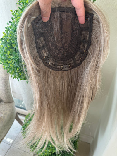Till style ash brown highlighted grey hair toppers for women / bangs