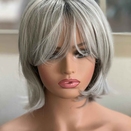 Tillstyle silver with dark roots wig with bangs