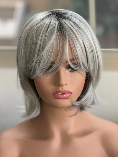 Tillstyle silver with dark roots wig with bangs