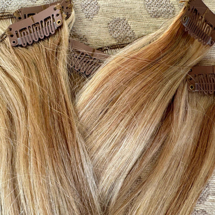 Tillstyle Clip in Human Hair Extensions 120g Natural Hair Clip in Extensions Highlighted Blonde