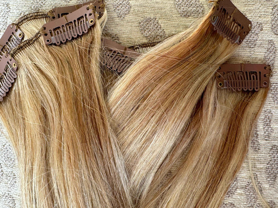 Tillstyle Clip in Human Hair Extensions 120g Natural Hair Clip in Extensions Highlighted Blonde