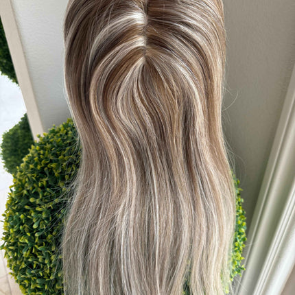 Human hair topper with mono base light Blonde highlighted