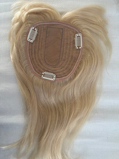 TillStyle 100% human Hair Topper with bangs  Blonde clip in hair piece for women