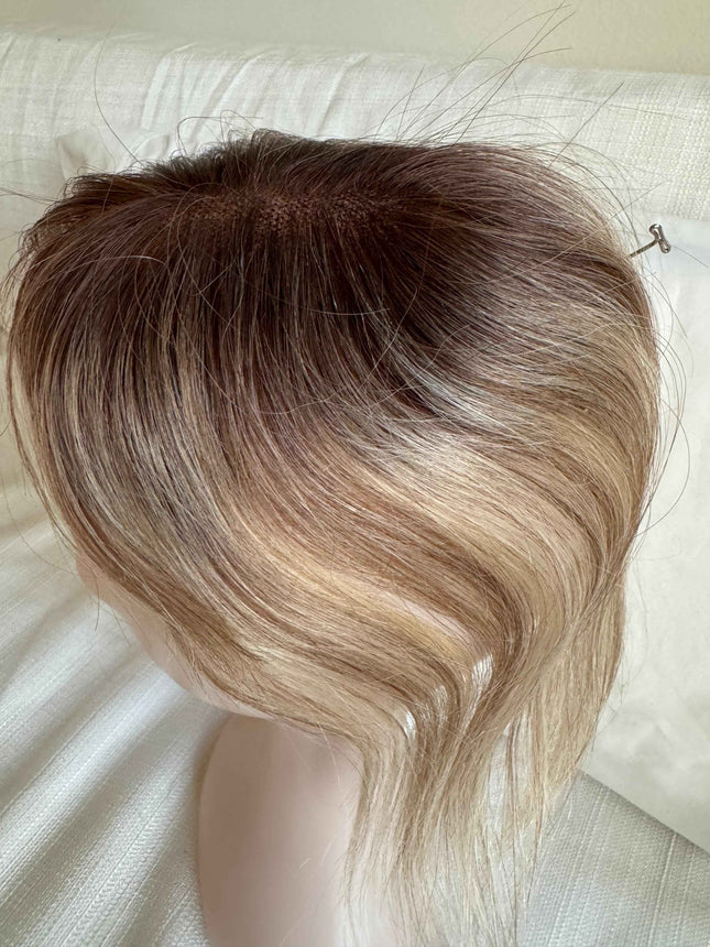 Tillstyle 100% Human Hair Toppers platinum blonde ash brown highlighted hair topper