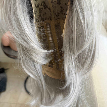 Tillstyle silver with dark roots wig with bangs