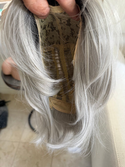 Tillstyle silver with dark roots wig with bangs