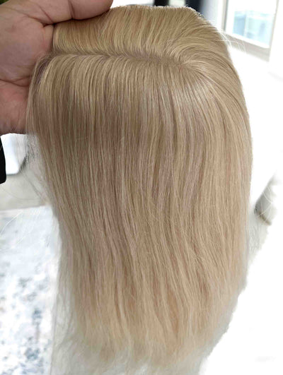 Tillstyle Human Hair Topper clip in hair piece real part Light Blonde clip in mono mesh base