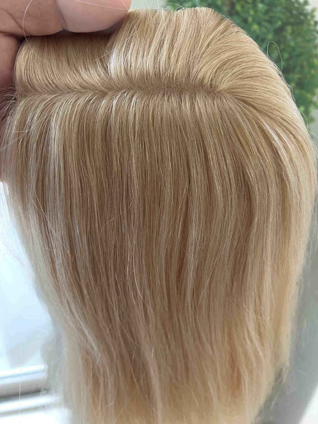 Tillstyle Human Hair Topper clip in hair piece real part Light Blonde clip in mono mesh base