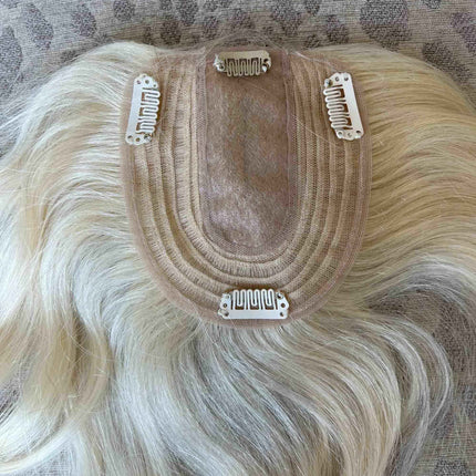 Till style human Hair Topper clip in hair piece Women Platinum Blonde