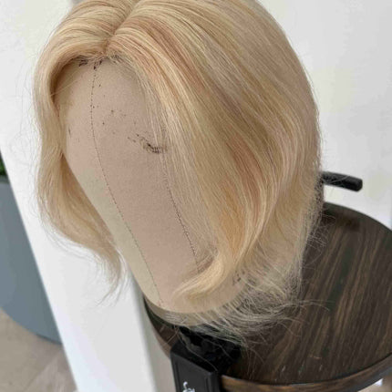 Human Hair Toppers for Women real part silk base Light Blonde highliged