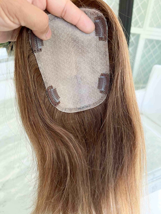 Human Hair Topper Natural Brown Hair mono mesh base Clip In Toppers