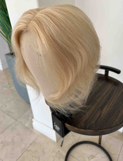 Human Hair Toppers for Women real part silk base Light Blonde highliged