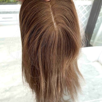 Human Hair Topper Natural Brown Hair mono mesh base Clip In Toppers