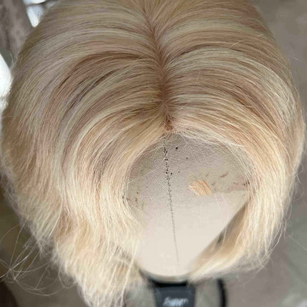 Human Hair Toppers for Women real part silk base Light Blonde highliged