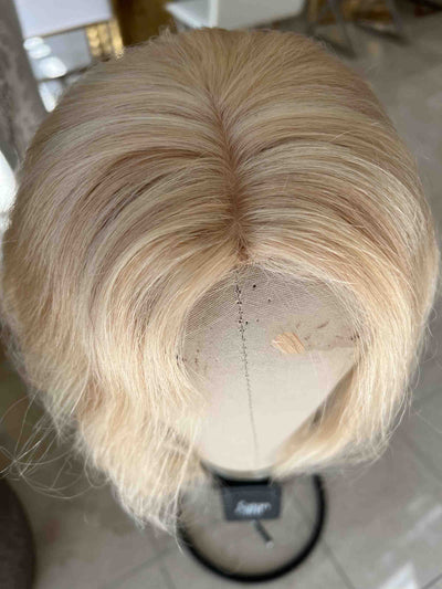 Human Hair Toppers for Women real part silk base Light Blonde highliged
