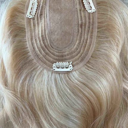 Human Hair Toppers for Women real part silk base Light Blonde highliged