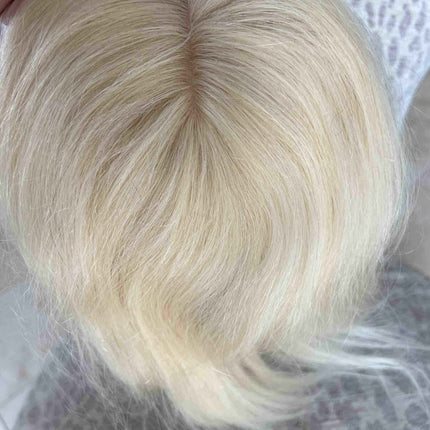 Till style human Hair Topper clip in hair piece Women Platinum Blonde