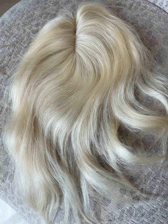 Till style human Hair Topper clip in hair piece Women Platinum Blonde