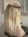 Tillstyle human hair topper with mono base Blonde with ash blonde roots