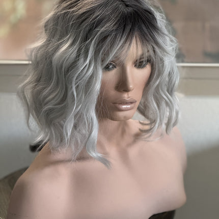 Tillstyle short  silver grey bob wigs for women loose body wave /bangs