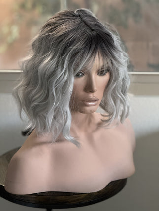 Tillstyle short  silver grey bob wigs for women loose body wave /bangs