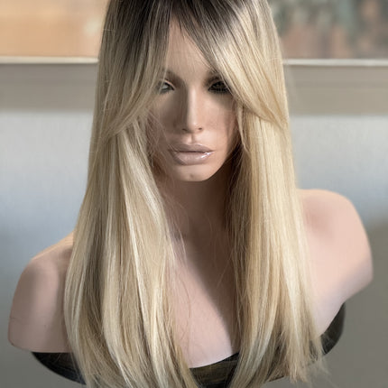 Tillstyle  blonde with ash brown roots hair toppers with bangs
