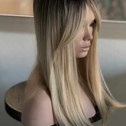 Tillstyle  blonde with ash brown roots hair toppers with bangs