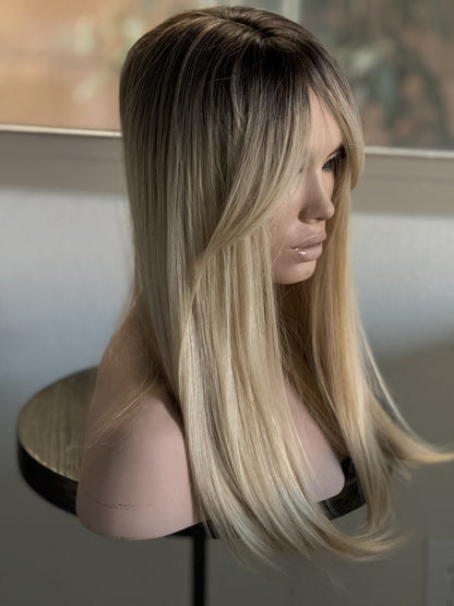 Tillstyle  blonde with ash brown roots hair toppers with bangs