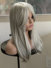 Till style  grey  hair toppers for women  with butterfly bangs