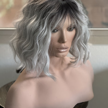 Tillstyle short  silver grey bob wigs for women loose body wave /bangs