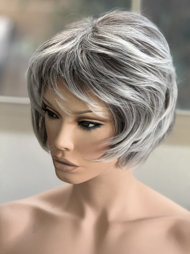 Tillstyle grey layered wig /with pale white ends /short pixy  wig