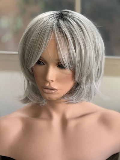 Tillstyle silver with dark roots layered wig /short wig