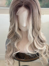 Tillstyle long ash brown bleach blonde wavy wig for women 26 inch middle part curly wavy wig