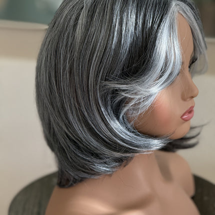 Tillstyle short grey layered wig /pale white ends/bangs