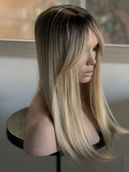 Tillstyle  blonde with ash brown roots hair toppers with bangs