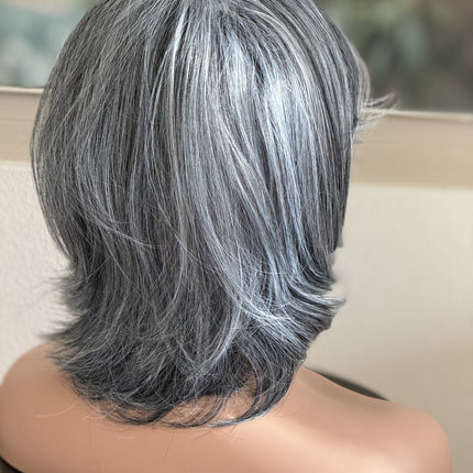 Tillstyle short grey layered wig /pale white ends/bangs