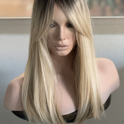 Tillstyle  blonde with ash brown roots hair toppers with bangs