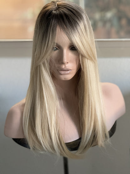 Tillstyle  blonde with ash brown roots hair toppers with bangs