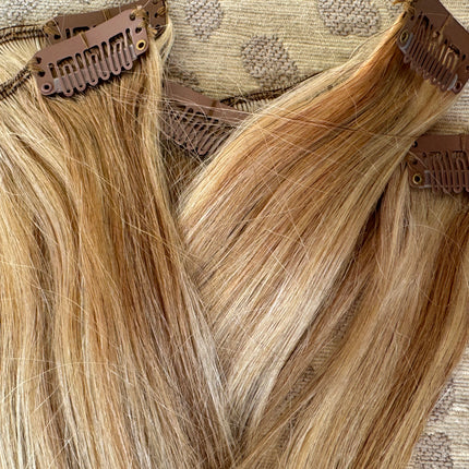 Tillstyle Clip in Human Hair Extensions 120g Natural Hair Clip in Extensions Highlighted Blonde