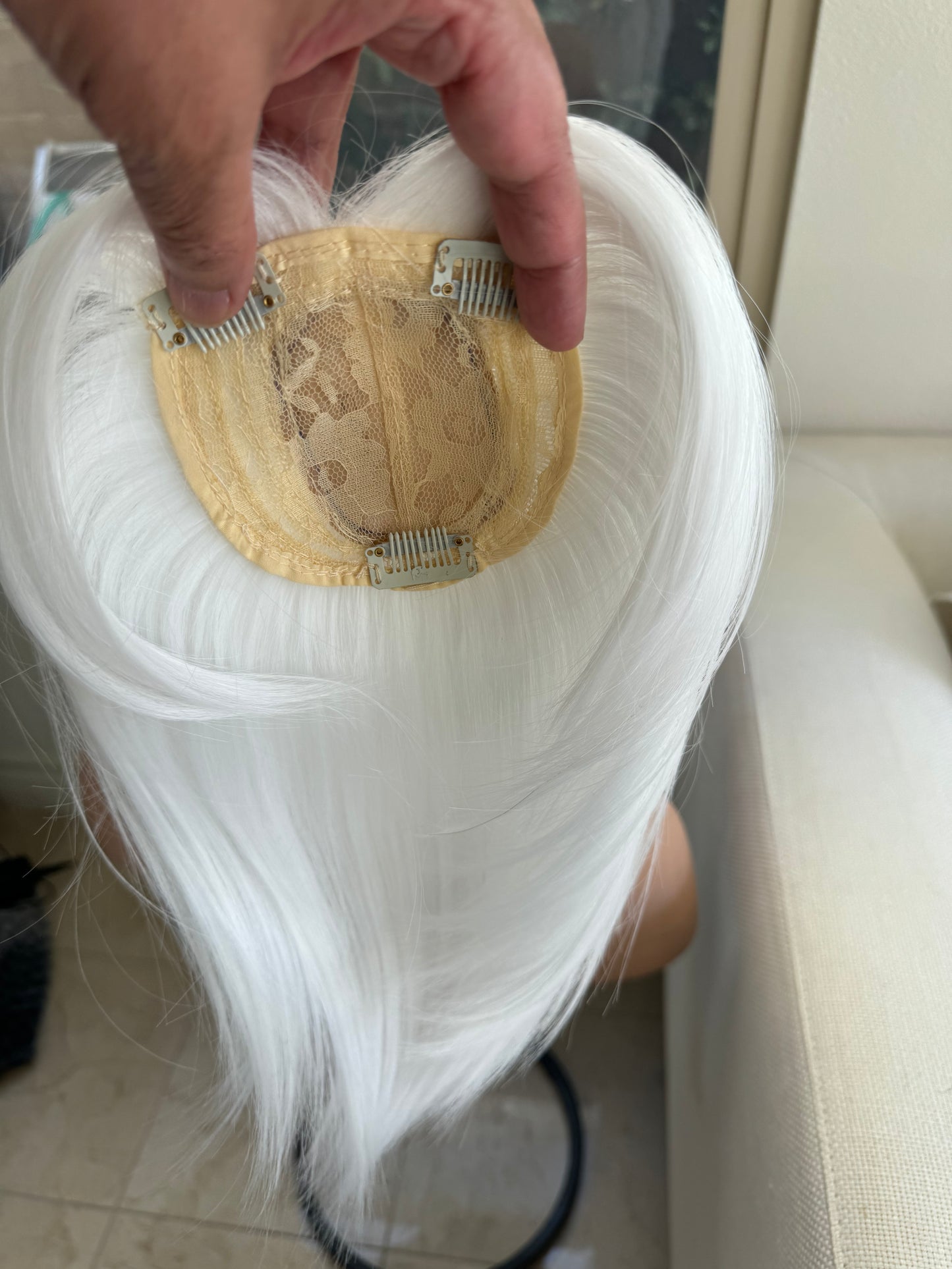 Till style  pure white hair toppers for women real part /clip in hair topper