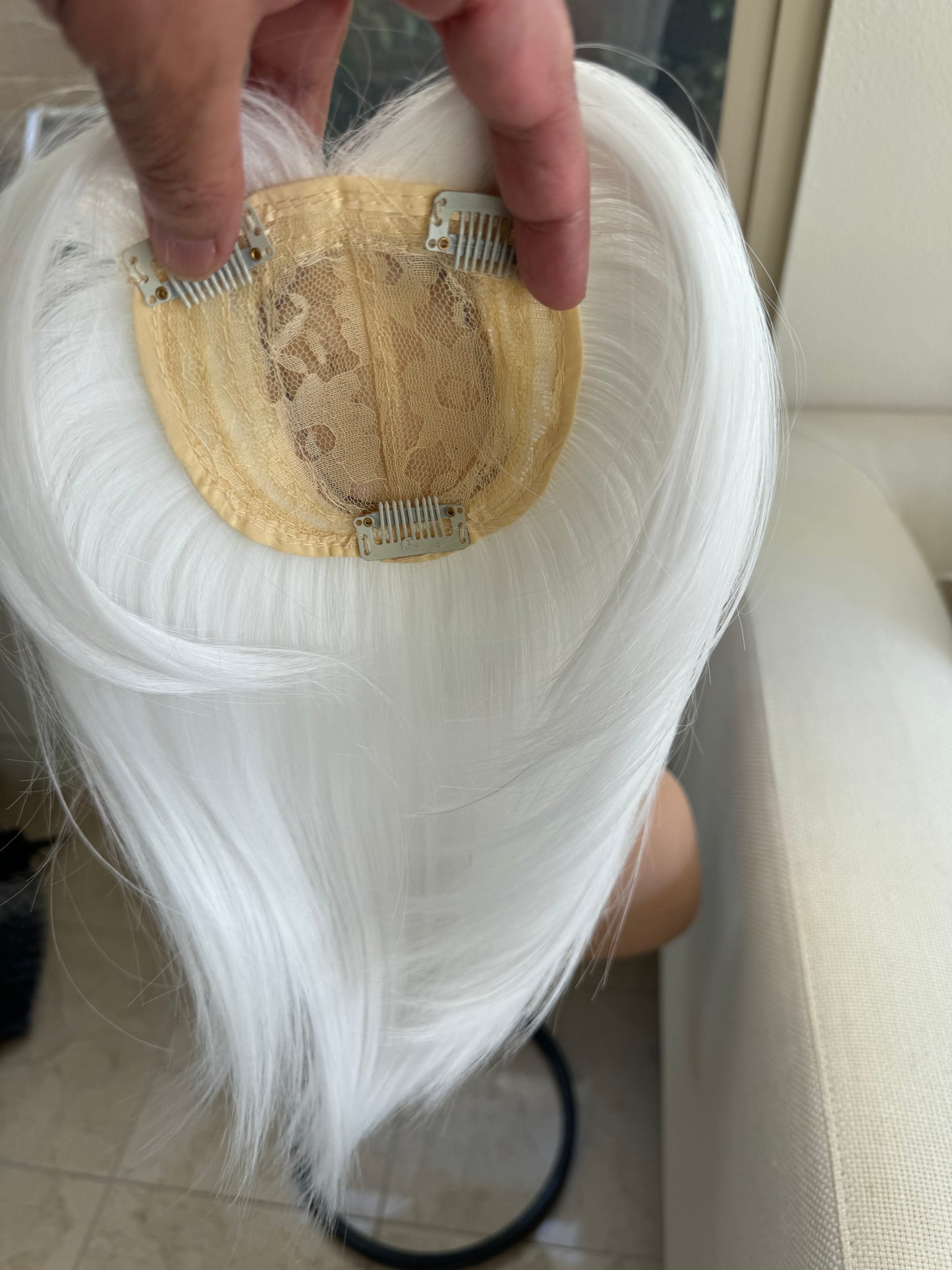 Till style  pure white hair toppers for women real part /clip in hair topper