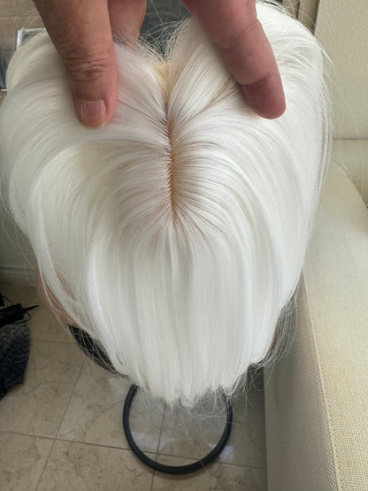 Till style  pure white hair toppers for women real part /clip in hair topper