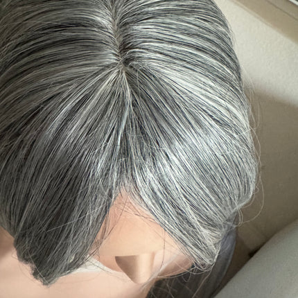 Till style  grey hair toppers for women with butterfly bangs Salt and Pepper