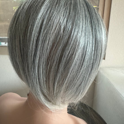 Till style  grey hair toppers for women with butterfly bangs Salt and Pepper