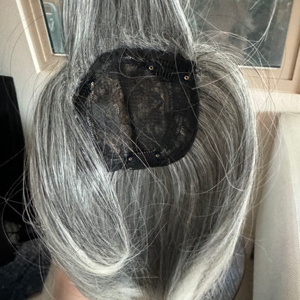 Till style  grey hair toppers for women with butterfly bangs Salt and Pepper