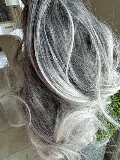 Tillstyle light silver grey salt and pepper clip in ponytail clip in pony tail
